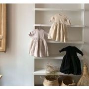 秋　女の子　丸い襟　無地ワンピース　森ガール　子供服　おしゃれ　ワンピース　プリーツ　フリル