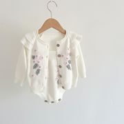 ins　秋新作　ベビー服　女の子　ニット　サロペット　ロンパース　刺繍　カジュアル　可愛い