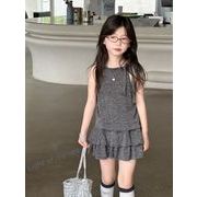 2024夏新作  ベビー服 韓国風子供服 女の子 袖なしトップス +スカート枚  2点セット 2色  90cm-150cm