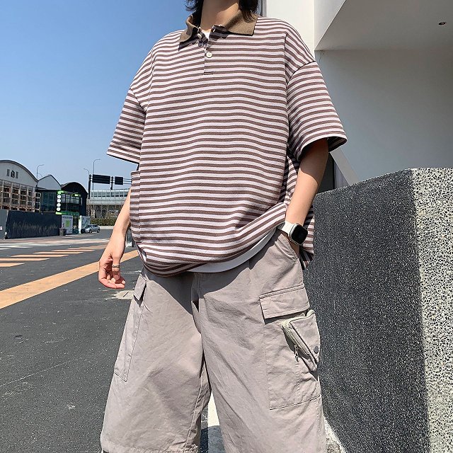 メンズ ボーダー柄 半袖 ポロシャツ 男女兼用 カジュアル