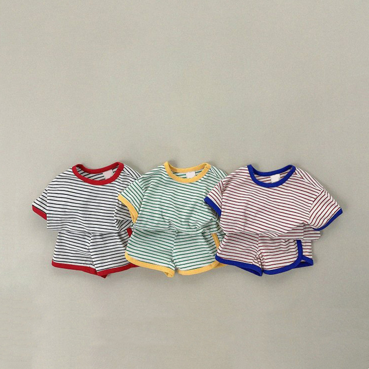 2024夏新作　子供服　セットアップ　半袖Tシャツ　ハーフパンツ　ボーダー柄　可愛い　柔らかい　男女兼用