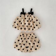[66-100cm]  女の子2点セット キャミソールトップス+パンツ ハート セットアップ キッズ 子供服