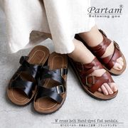 【2025年春夏/再入荷】PARTAM ミュールサンダル 手染め 人工皮革 クロスベルト フラット 軽い 3e