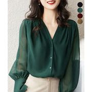 【日本倉庫即納】 シフォンブラウス 通勤シースルートップス