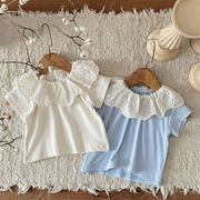 2024夏新作　ベビー服　レース　ラッフル襟　半袖　Tシャツ　カジュアル　トップス　可愛い　女児　子供服