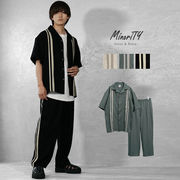 【セットアップ】ブッチャー ラインデザイン 半袖シャツ＋ワイドパンツ 2点セットアップ／MinoriTY