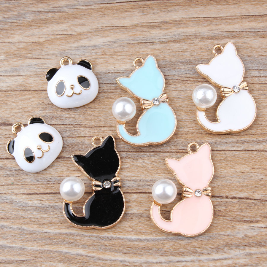 猫 チャーム アクセサリーパーツ パンダ デコパーツ パール付き カン付き キャット ビジュー クラフト