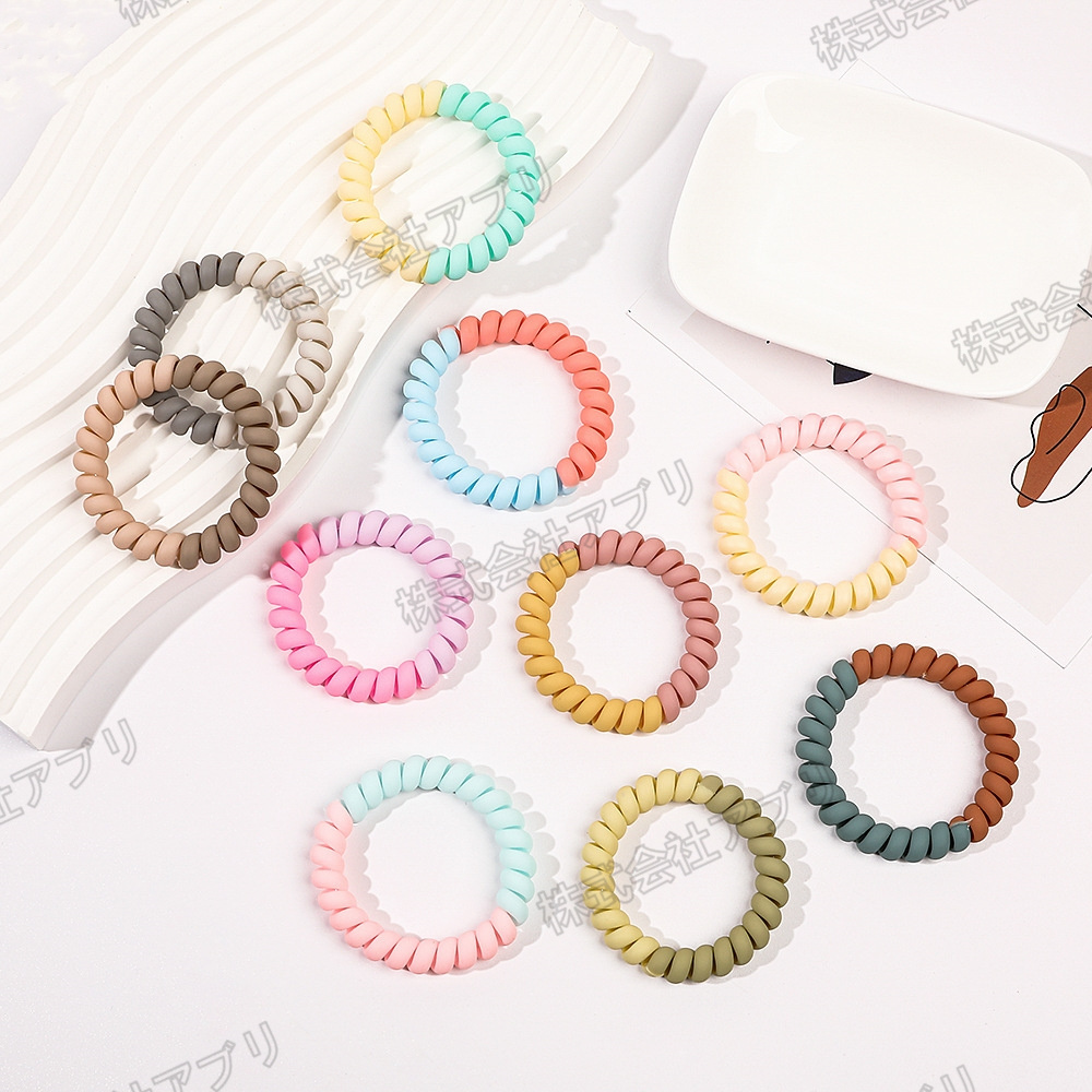 【全9色】ヘアゴム 髪飾り スプリングヘアゴム ヘアアクセサリー 電話コード型 カラフル シュシュ