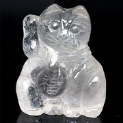 彫刻品 水晶 招き猫 置物 幸福や商売繁盛 天然石