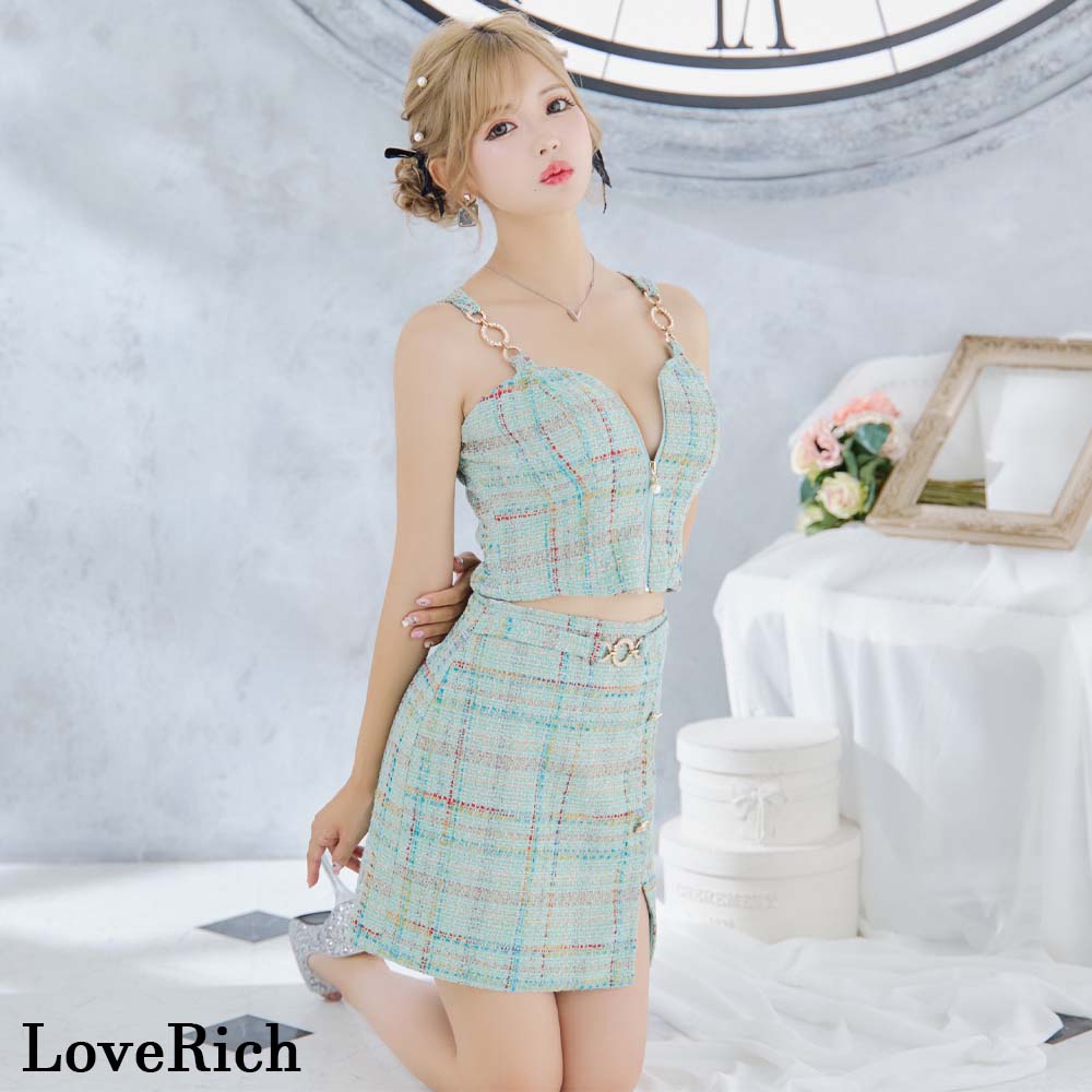 LoveRich チェック柄タイトドレス　ツイード　セットアップ　キャバドレス ecb012225305917ffbc66c6a629faa