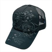 刺繍メッシュキャップ モノトーン風神雷神 ブラック　帽子/和柄/夏/日除け