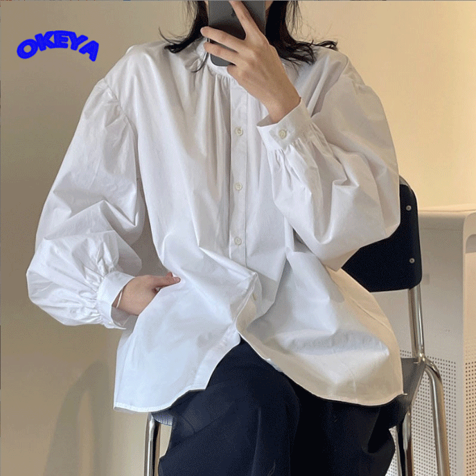 2024年秋新作　レディース服　トップス　シャツ　長袖　無地　ゆったり　韓国風　カジュアル　2色展開