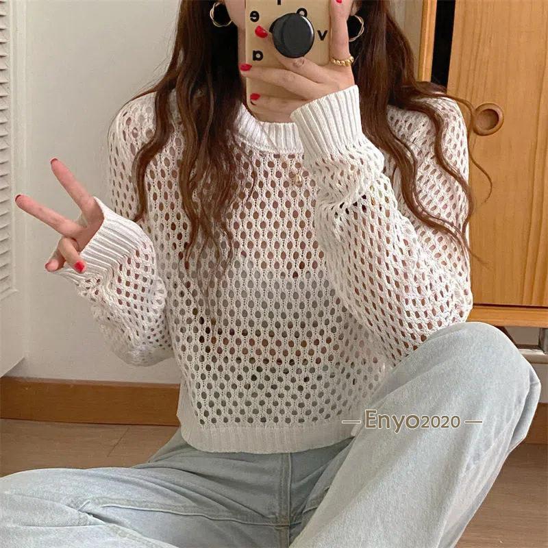 秋冬新作トップスニット ゆる レディース メッシュ 長袖