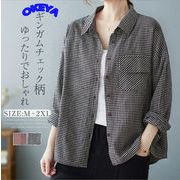 【2024年秋新作】レディース服　トップス　シャツ　長袖　チェク柄　カジュアル　綿麻　M#-2XL#