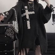 トップス ニット セーター 毛糸 ダメージ加工 パンクファッション レディース