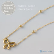ネックレス リボン サージカルステンレス あずきチェーン ボール コンビ 40cm k18コーティング【国内即納】