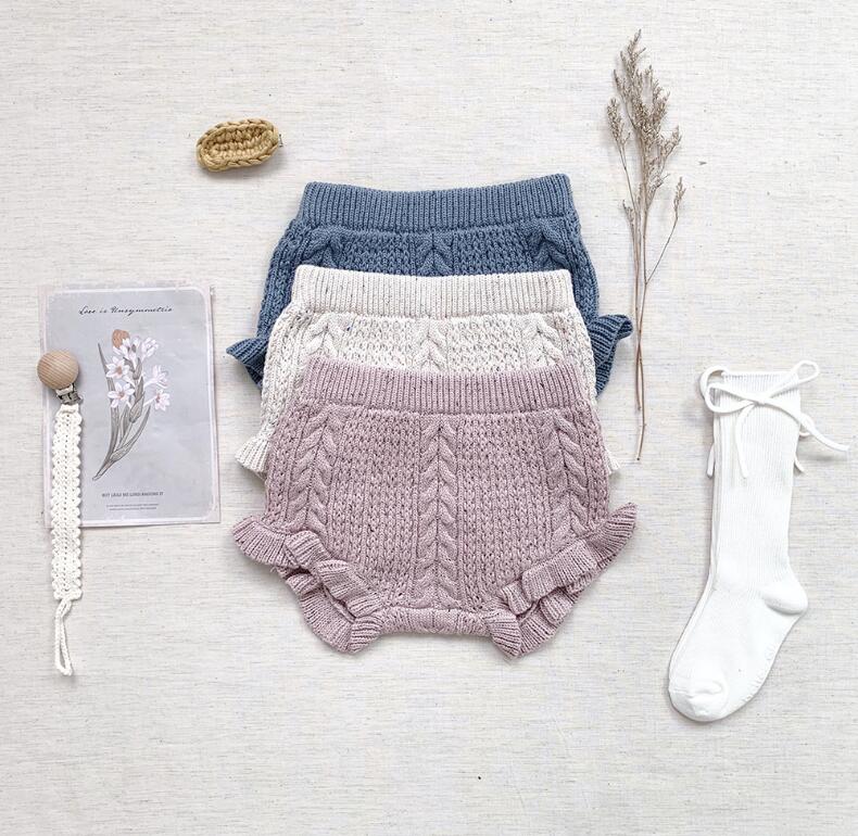 新作★ins 女の子 パンのズボン 毛織 半ズボン 男の子 綿 ハスの葉 子供服 人気