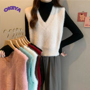 2024年秋冬新作　レディース服　トップス　ベスト　お出かけ　ｖネック　ふわふわ　可愛い　7色展開