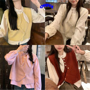 レディース服　トップス　ベスト　お出かけ　アウター　ニット生地　不規則　2024年秋冬新作　4色展開