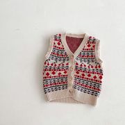 [80-130cm]  女の子 北欧風ノルディック柄 キッズニットベスト アウター セーター 秋冬 キッズ 子供服