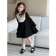 ★2024秋冬子供服★レトロ フリル襟 長袖ニットワンピース 韓国風子供服 トップス 90-150cm
