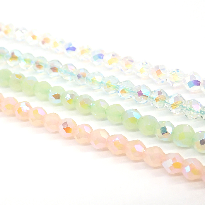 ガラスビーズ【64. ラウンドカット 3.5×4mm 1連】 約37cm オーロラ メッキガラスビーズ 国内発送