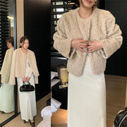 季節にピッタリ！毛皮コート 気質 ゆったりする ギャザリング ショートコート コート ラウンドネック