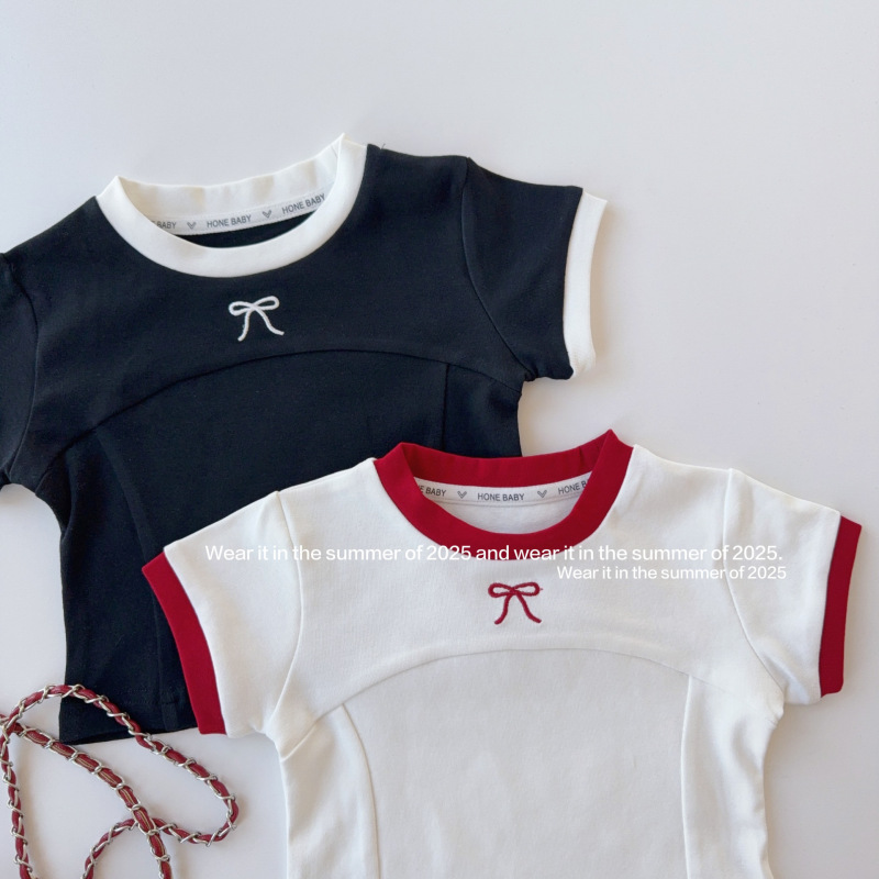 子供服　90~150cm　キッズTシャツ　リボントップス　半袖　韓国キッズ服