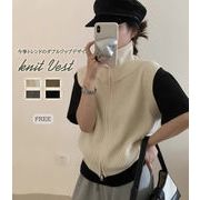 新作秋冬 ダブルジップベスト ジップアップベスト レイヤード 重ね着 トップス セーター