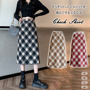 新作 レディース チェック柄 ロングスカート ボトムス カジュアル ミモレ丈 スリット