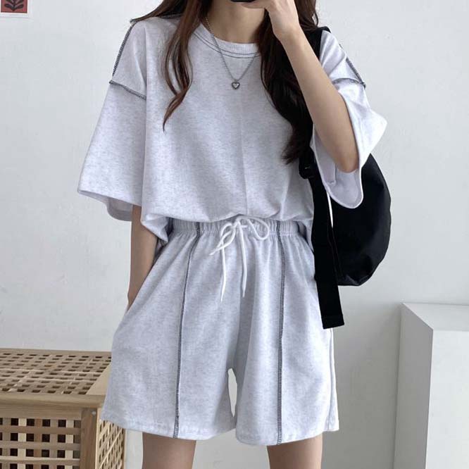 【2024春新作】韓国風レディース服 半袖シャツ&ショートパンツ ステッチ感 セットアッ プ カジュアル