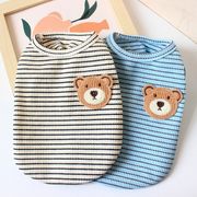 【2024夏新作】 犬服 ペット服 ドッグウェア 犬猫兼用 ワンちゃん用 ベスト ボーダー柄 クマロゴ