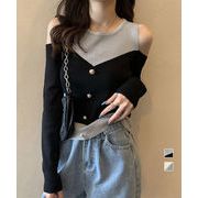 ニットトップス オフショルダーリブニット