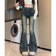 レトロ セミフレアデニムパンツレディース