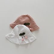 LLZ☆2025夏新作 立体チェリー付き透かし編み日焼け止め帽子