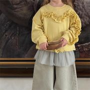 2025春新作 韓国風女の子無地ラウンドネックフリル付きトレーナー