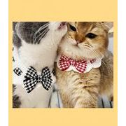 ペット用首輪 千鳥格子 リボン ニット編み 首飾り ハーネス アクセサリー 小型犬用 猫用 ペット用 装飾