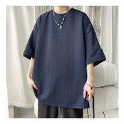 TSHEK半袖Tシャツ 夏用薄手カジュアルヘビーゲージクルーネックストライプベースTシャツ