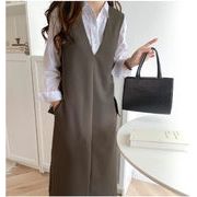 2025年新作 ワンピース ロング丈ワンピース レディース ノースリーブ ポケット付Vネックワンピース