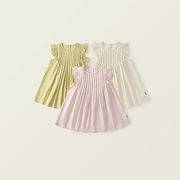 春夏 韓国風子供服 ガール シフトドレス ワンピース フリル ピンタック ワンピ 90-140