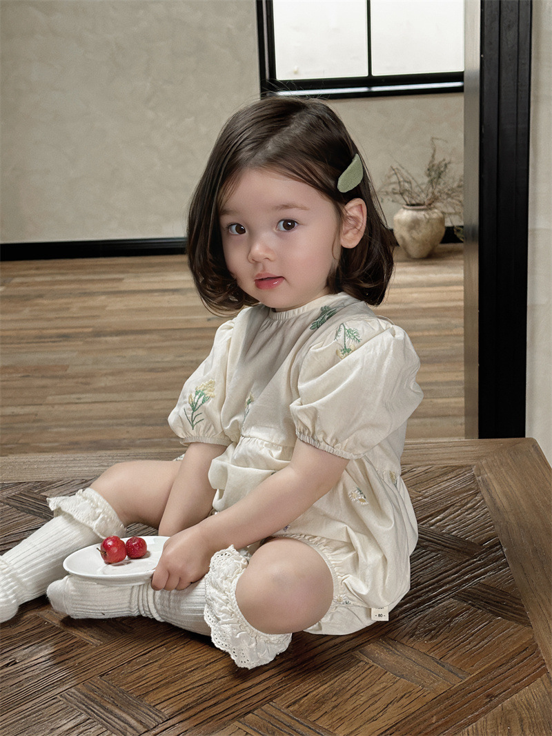 韓国子供服 ベビー服 キッズ 女の子 半袖 連体服 2色 66cm-90cm
