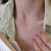 ダイヤステーションネックレス シンプル S925 シルバーアクセサリー アレルギー対応 おしゃれ