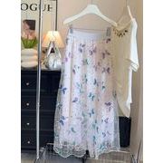 スパンコールのリボンの重工刺&#32353;紗のスカートの新型の長いスカート仙女の半身スカートです
