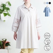 レース使いチュニックシャツ シャツ ブラウス シャツワンピ 春 夏 レース 衿 チュニック