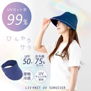 リブニット UVバイザー（サンバイザー UV対策 紫外線対策）