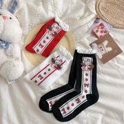 3色 かわいい いちご靴下うさぎ柄靴下 レディース ソックス   綿の靴下 うさぎの雑貨 いちごの雑貨