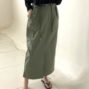 GED☆韓国ファッション☆春レディース服 ポケット付きフロントスリットロングスカート