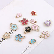 金属チャーム ストーン付 パール付 サクラ さくら 花 フラワー アクセサリーパーツ ポーチ マスクチャーム