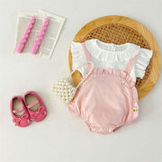 ins 夏新作　ベビー服　女の子　フリル　2点セット　半袖Tシャツ　サロペットロンパース　子供服　可愛い