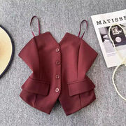 Fashions 限定発売 ビンテージネイルリブトップ スーツ風タンクトップ スリムシルエット ノースリーブ